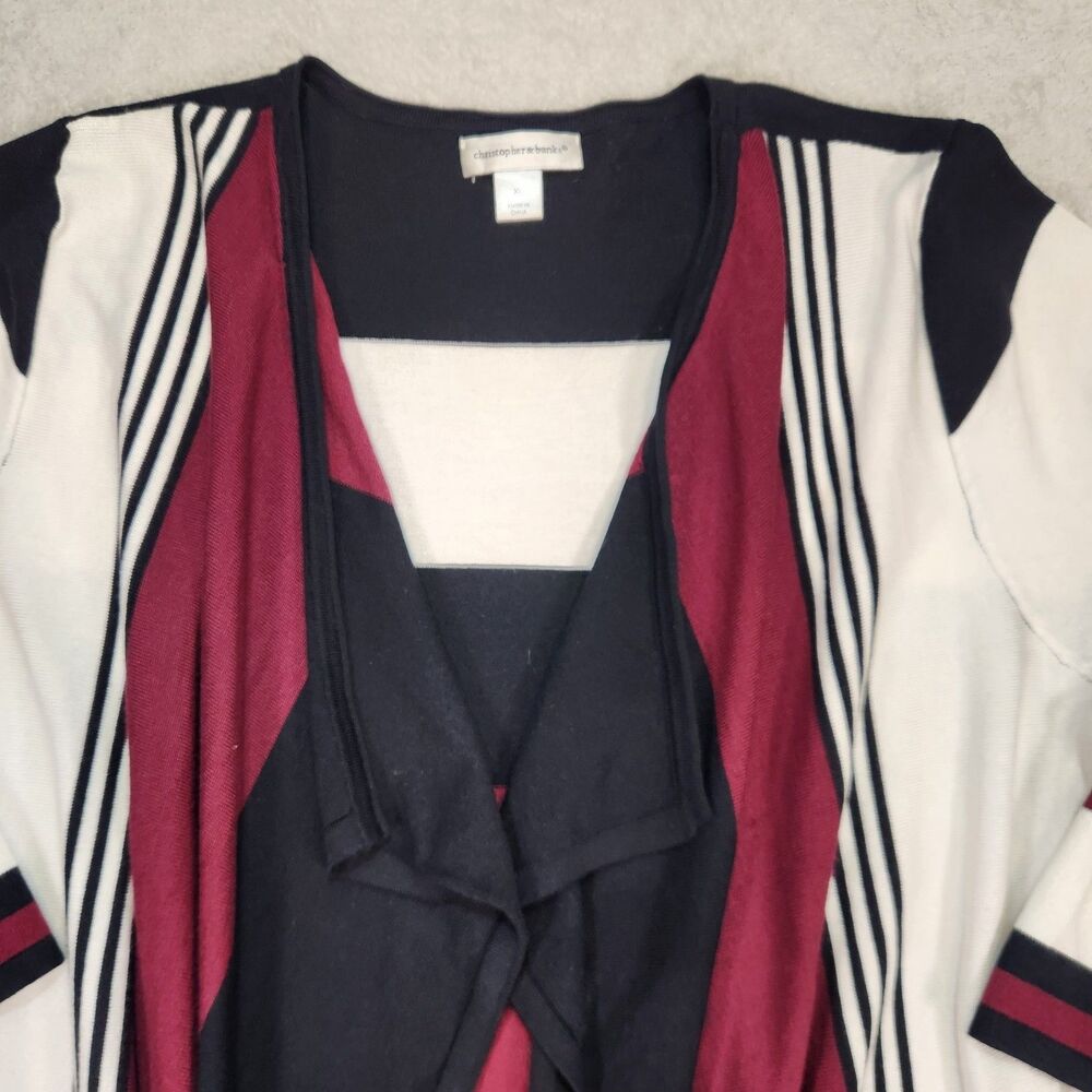 Christopher & Banks Color Block Open Front Cardigan Striped Knit Woman’s XL - Picture 5 of 12